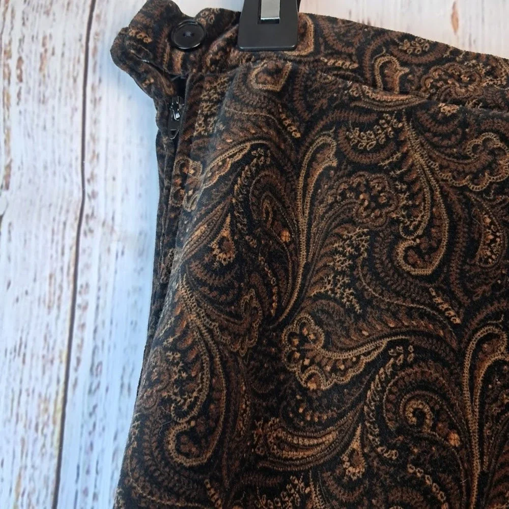 Vintage 80s‎ F.A. CHATTA 10 Brown Paisley Velvet Midi Skirt Dark Academic